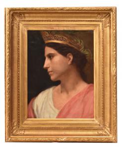 QUADRI ANTICHI, RITRATTI DI DONNA DI PROFILO NEOCLASSICA, OLIO SU TELA, EPOCA OTTOCENTO. (QR741)